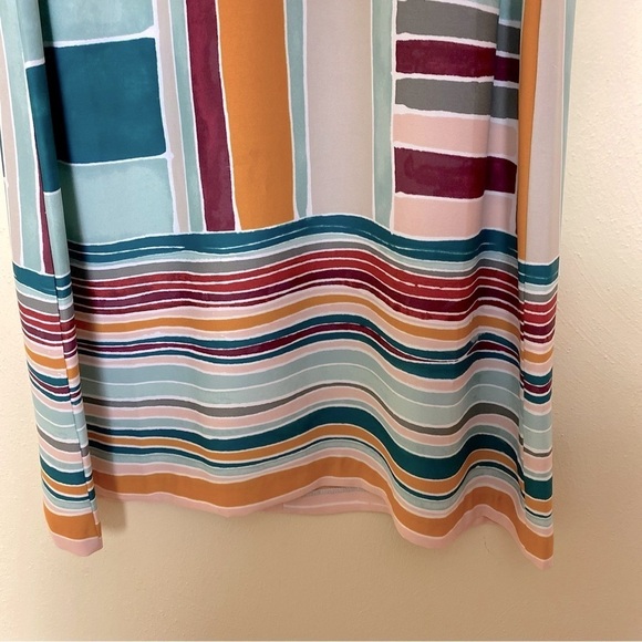 Loft Outlet Petite Abstract Block Stripe Print Multi Colorful Shift Dress. Sz SP - Picture 7 of 12